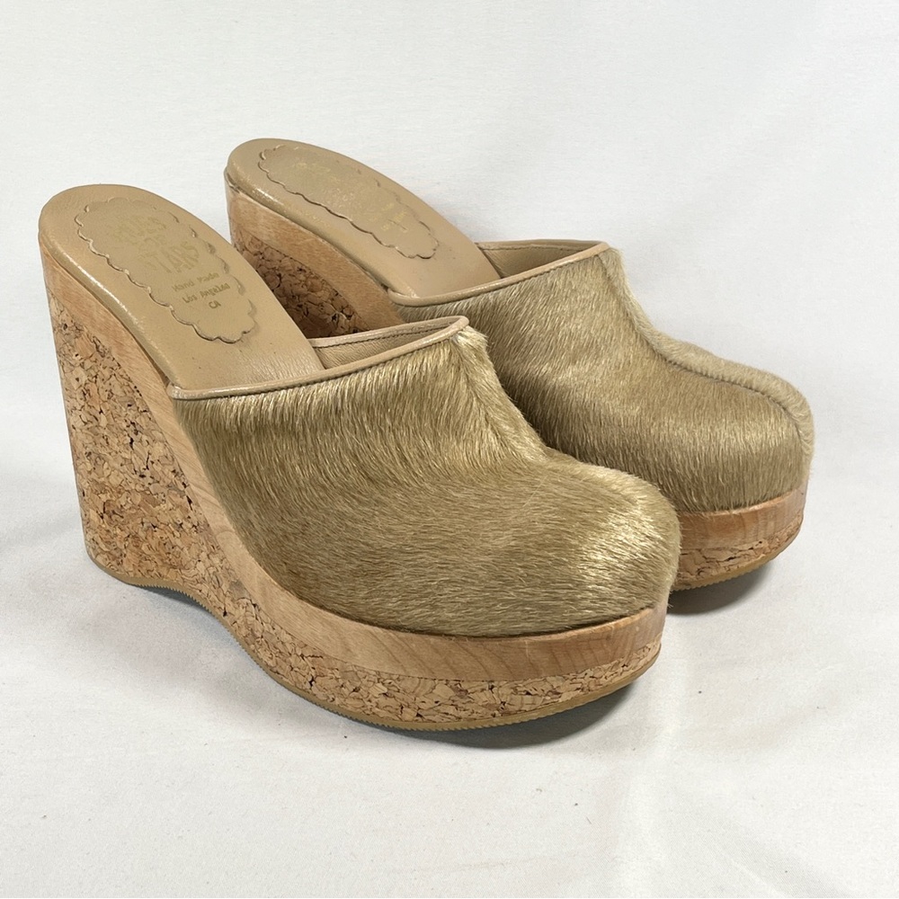 Shoes for Stars custom made in Los Angeles platform fur mule clogs - Size 9.5